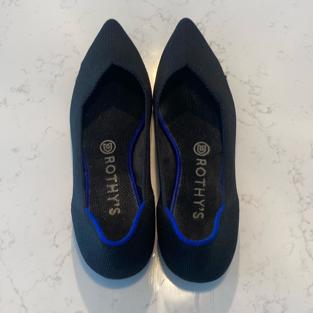 Rothy's Solid Black The Point Pointed Toe Slip On Ballet Flats Shoes Size W8.5